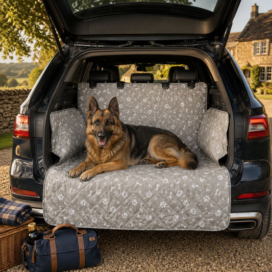 The Country Estate waterproof dog boot liner in grey by Sir Waggington, sized for SUVs and estates