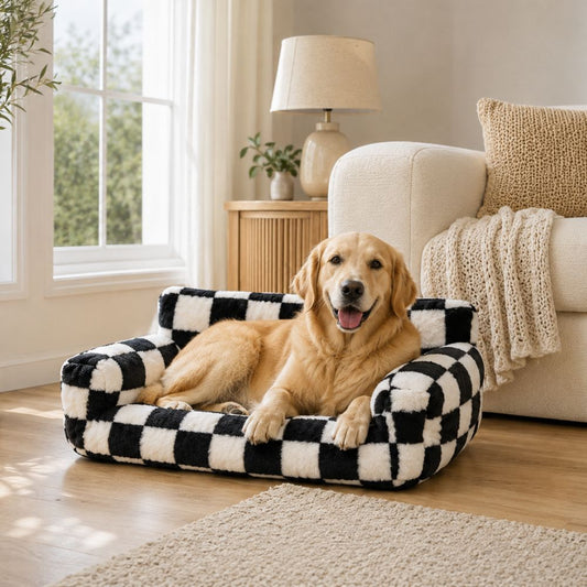 The Knightsbridge Plush Sofa Dog Bed — thick plush with anti-slip base