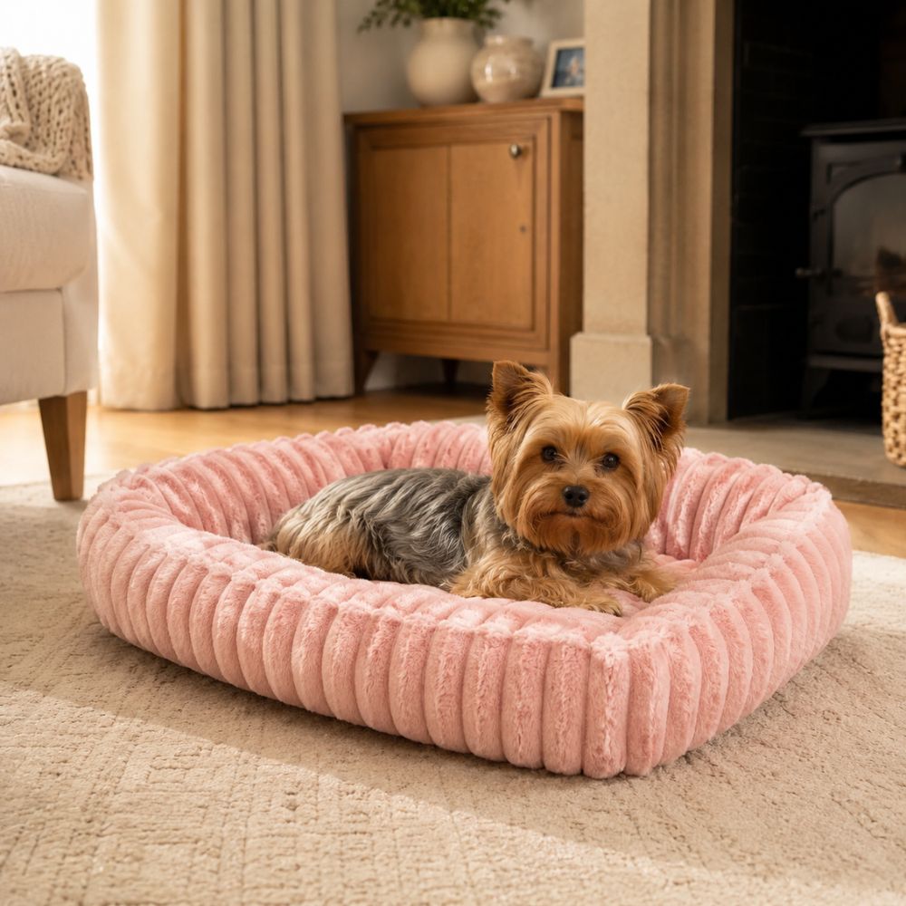 The Mayfair Plush Fluffy Dog Bed, soft rectangular machine-washable plush bed