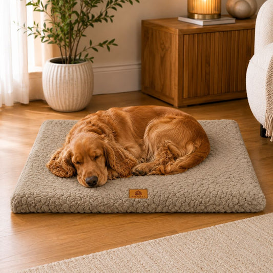 The Harley Street Faux Fur Orthopaedic Dog Bed — soft faux fur on 3D-foam orthopaedic base