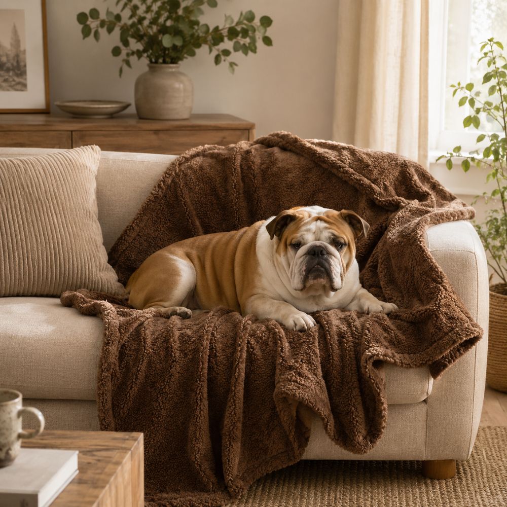 Sir Waggington Sherpa Waterproof Dog Blanket — reversible sherpa with water-resistant layer
