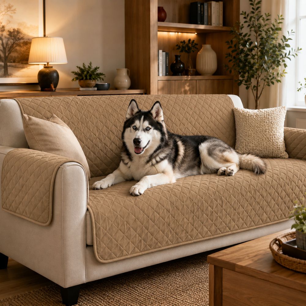 Sir Waggington Quilted Waterproof Sofa Cover — non-slip, machine washable, protects against mud and fur