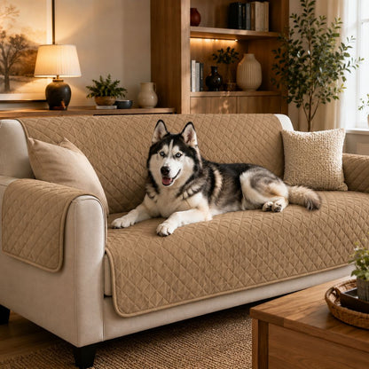 Sir Waggington Quilted Waterproof Sofa Cover — non-slip, machine washable, protects against mud and fur