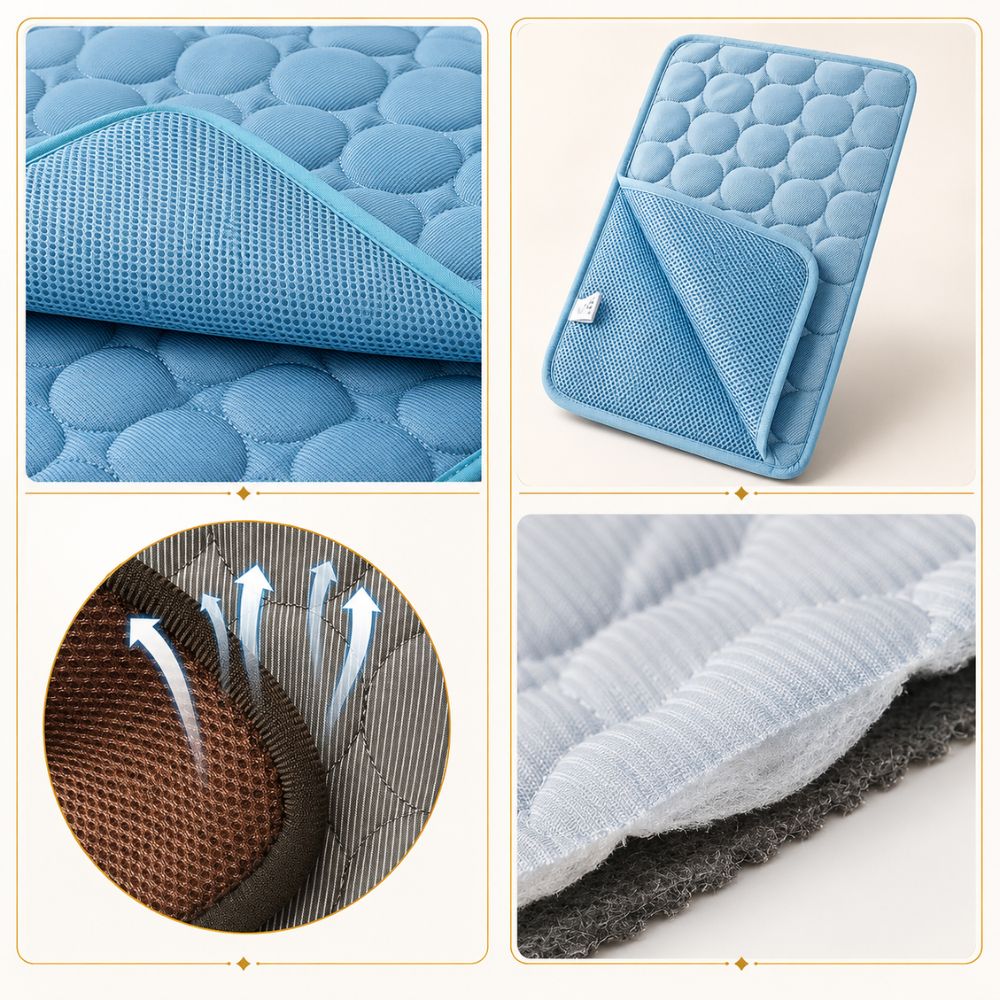 The Chelsea cooling mat in a home interior setting with a dog by Sir Waggington