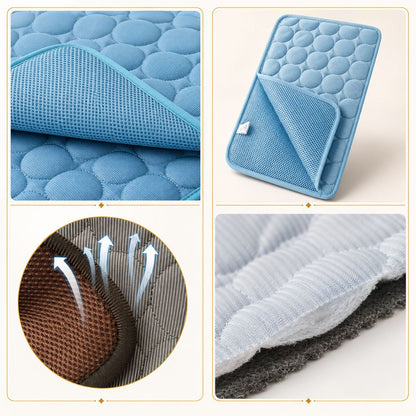 The Chelsea cooling mat in a home interior setting with a dog by Sir Waggington